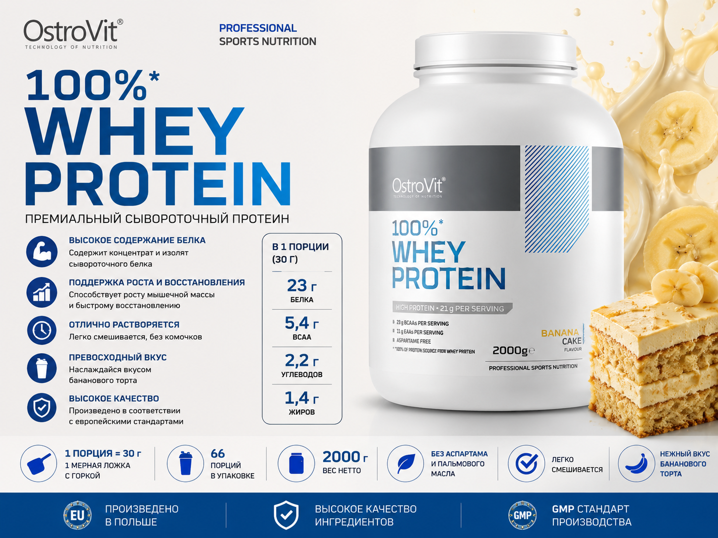 Ostrovit 100% Whey Protein 2000 гр Банановый торт