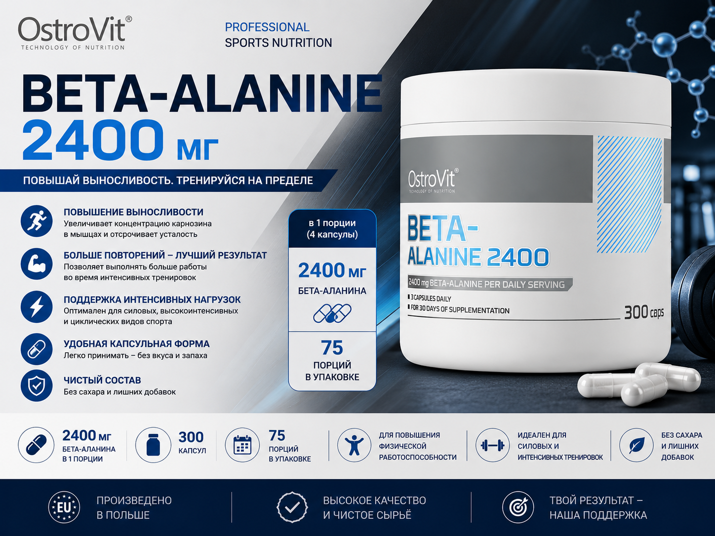 Ostrovit, Beta-Alanine 2400 мг 300 капсул