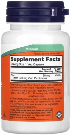NOW Zinc Picolinate 50 mg 60 vegcaps