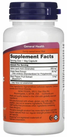 NOW Alpha Lipoic Acid 600 mg 60 vegcaps