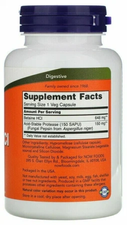 NOW Betaine HCL 648 mg 120 vegcaps