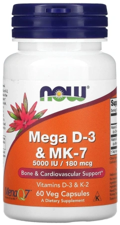 NOW Mega D3 & MK-7 5000IU/180 mcg 60 vegcaps