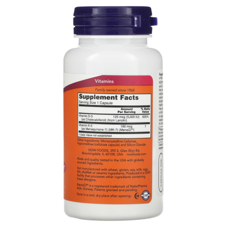 NOW Mega D-3 & MK-7 5000IU/180 mcg 120 vegcaps